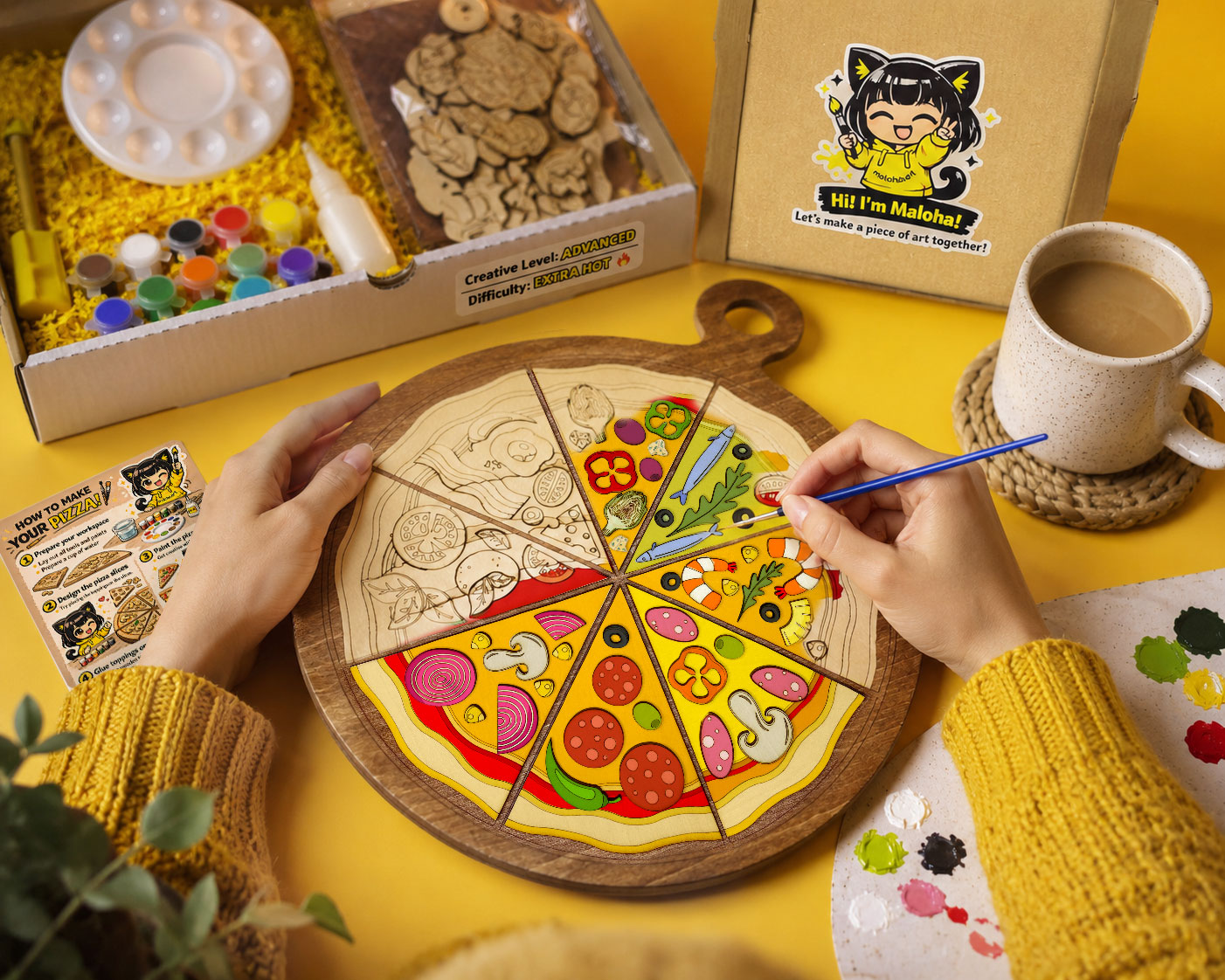 Wooden pizza painting kit
